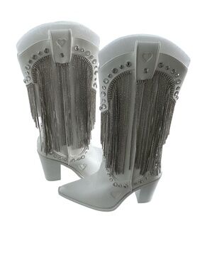 NWT Dolls Kill Sugar Thrillz Present Perfect Cowboy Boots White Sz 9 Festival